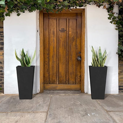 Kante 24.4" H Concrete Tall Tapered Planter Set of 2, Large Outdoor Indoor Garden Plant Pot with Drainage Hole and Rubber Plug Home and Patio, Burnished Black Finish