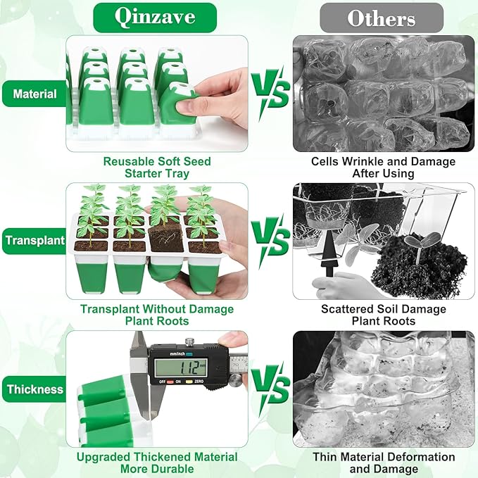 Reusable Silicone Seed Starter Tray, 96 Cells Seed Starter Kit with Humidity Adjustable Dome and Lid, 8 Packs Plant Germination Trays with Repotting Mat Germination Kit for Seeds Grow Starting