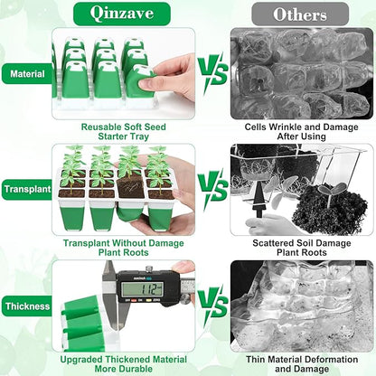 Reusable Silicone Seed Starter Tray, 96 Cells Seed Starter Kit with Humidity Adjustable Dome and Lid, 8 Packs Plant Germination Trays with Repotting Mat Germination Kit for Seeds Grow Starting