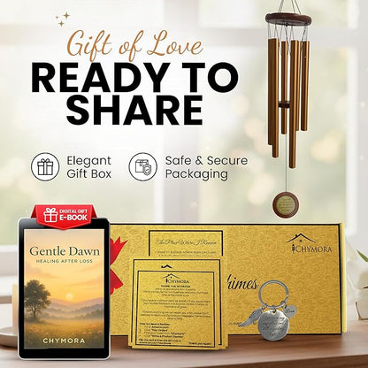 36" Personalized Memorial Wind Chimes with Custom Picture Pendant & a Letter from Heaven | Sympathy Gift for Loss of Loved One, Bereavement Gift Idea, dog memorial gifts for loss of dog - Gold