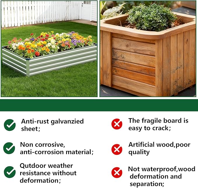Vengarus 8x4x1FT (2 Pack) Galvanized Raised Garden Bed Kit, Outdoor Metal Planter Box for Vegetables, Rectangular Steel Container, Easy Assembly (Silver)