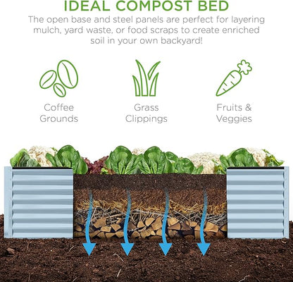 Best Choice Products 8x4x2ft Outdoor Metal Raised Garden Bed, Deep Root Planter Box for Vegetables, Herbs & Flowers, 478-Gallon Capacity, 100% Non Toxic Materials - Mist Blue