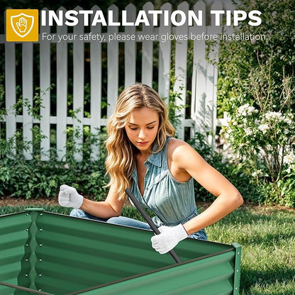 DWVO 8 x 4 x 1.5 FT Raised Garden Bed Kit, Outdoor Galvanized Flower Bed with Safety Rubber and Gloves, Large Metal Planter Box for Vegetables, Flowers, Herbs, Fruits, Green