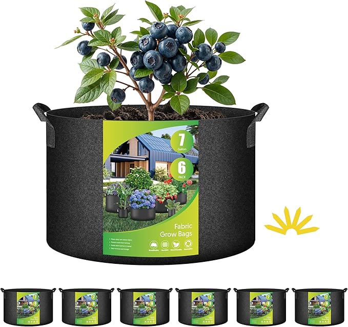 HealSmart 7 Gallon 6 Pack Nonwoven Grow Bags, Aeration Fabric Pots with Handles, Heavy Duty Garden Grow Pots for Tomato Vegetables Flowers, 6 Plant Labels, Black