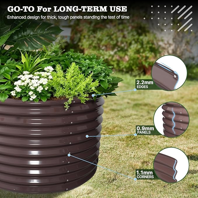 A ANLEOLIFE 6-Piece 30 Inch Extra Tall Galvanized Raised Garden Beds Kit, Large Oval & Round Metal Planters – Ideal for Backyard Vegetables Flowers Herbs, CaféBronze