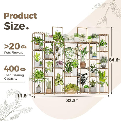 Bamworld Plant Shelf Indoor 30 Pots Large Plant Shelf Wide Tall Outdoor Plant Holder Wood for Multiple Plants Plant Rack for Living Room Garden Balcony Flower