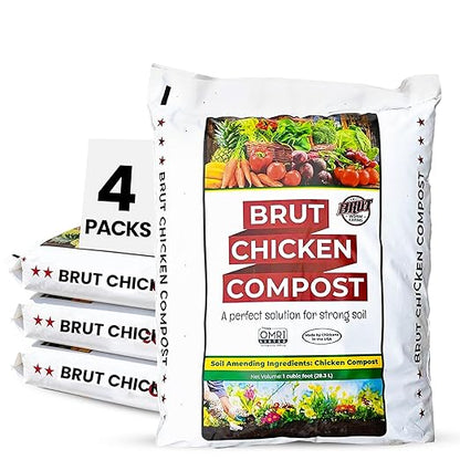 Brut Organic Chicken Compost 1 Cubic ft Nutrient Rich Fertilizer for Thriving Gardens Safe, Pure, and Effective Treatment (4 Pack)