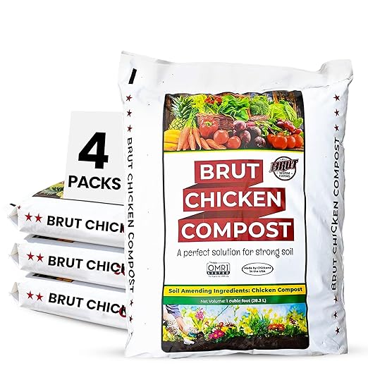 Brut Organic Chicken Compost 1 Cubic ft Nutrient Rich Fertilizer for Thriving Gardens Safe, Pure, and Effective Treatment (4 Pack)