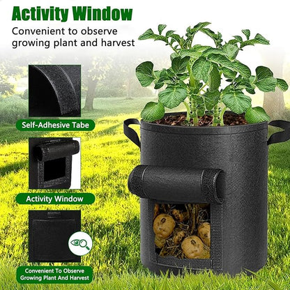 4 Packs 10 Gallon Potato Grow Bags, Heavy Duty Nonwoven Fabric Pots with Handles for Planting Vegetables, Flowers