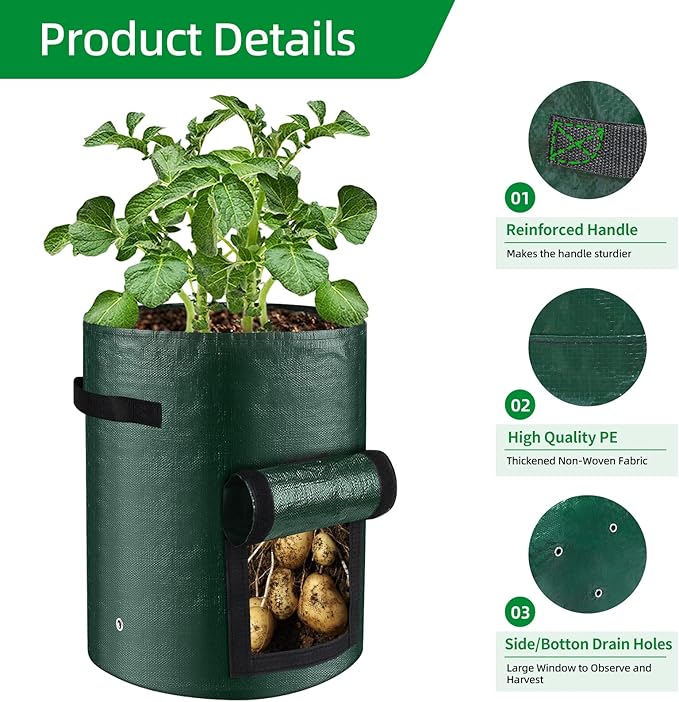 14 Pack Potato Grow Bags 10 Gallon with Flap and Handle(6PCS non-woven fabric and 8PCS PE Material Fabric Pots) for Tomato, Vegetable and Fruits