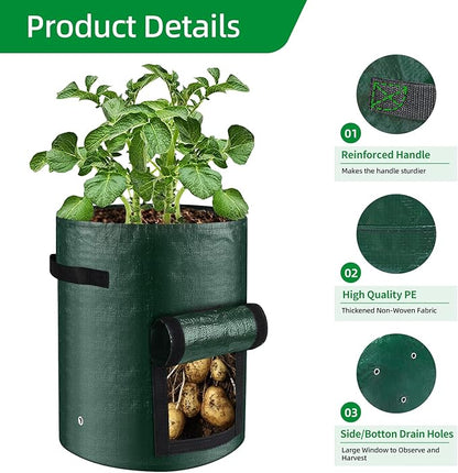 14 Pack Potato Grow Bags 10 Gallon with Flap and Handle(6PCS non-woven fabric and 8PCS PE Material Fabric Pots) for Tomato, Vegetable and Fruits