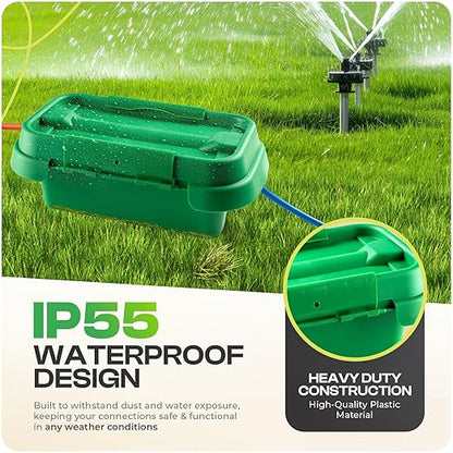 SOCKiTBOX – The Original Weatherproof Connection Box – Indoor & Outdoor Electrical Power Cord Enclosure for Timers, Extension Cables, Holiday Lights, Power Tools, Fountains & More – Size Small – Green