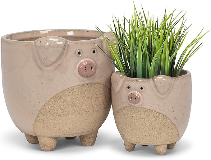 Abbott Collection Stoneware Pig on Legs Planter - Large (4" H)