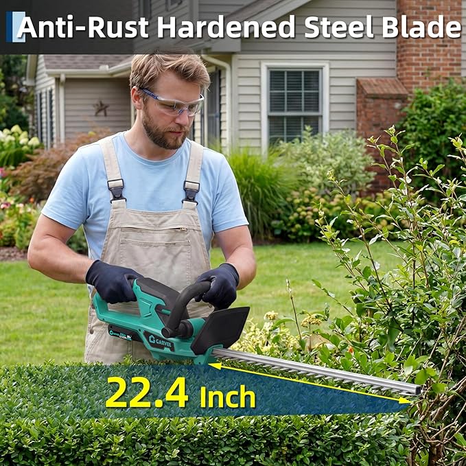 Garvee 22.4'' Hedge Trimmer Cordless, Shrub Trimmer Electric Handheld Bush Clipper 3000RPM, Brushless Motor Double-Sided Dual Action Blades, 2/3'' Blade Gap, 2 * 2.0Batteries & Charger