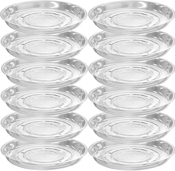 12 Packs 10 Inches Large Clear Plant Saucers for Indoor Outdoor Use Heavy Duty Plastic Plant Trays for Planter Flower Pot Drip Trays to Catch Water, 4 to 20 Inch, Round Transparent