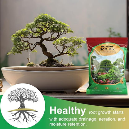 Bonsai Soil Mix 2qt, Potting Soil Mix Ready to Use for Bonsai Tree and Indoor Plants, Composed of Akadama, Lava Rock, Prumice, Bark
