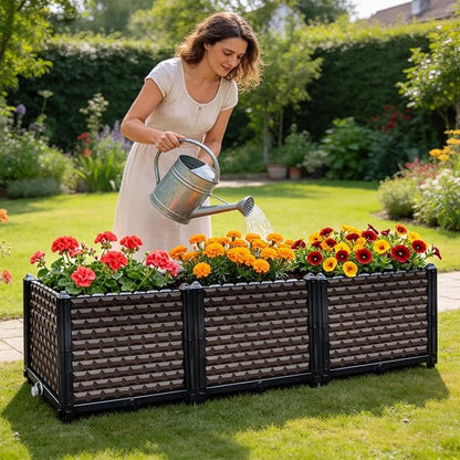 Large Planters for Outdoor Plants 14" Tall Planter Box, Raised Beds for Gardening Self Watering, Elevated Planter Box with Legs, Rectangular Garden Planters for Outdoor Plants Flowers, 47.2"L x 15.7"W