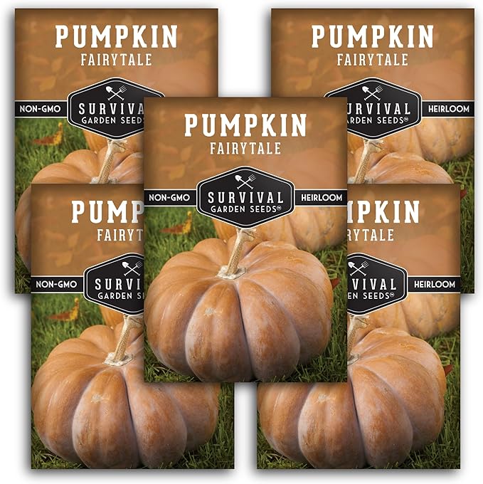 Fairytale Pumpkin Seeds for Planting | Musquée de Provence Heirloom Cucurbita Moschata - Sweet Flavor Pumpkins for Storage, Pies, Soups, Fall Décor - Survival Garden Seeds (5 Packs)