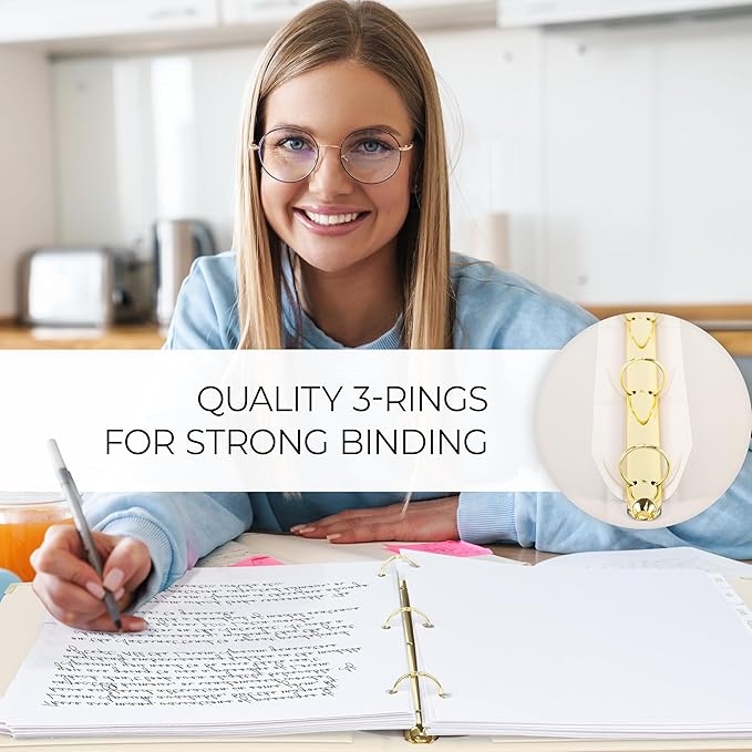 Aesthetic 3 Ring Binder Set of 2 - Sturdy 1 Inch Binder Fits Letter Sized Paper - A Cute Holder for Women or Men with Pocket Easily Organizes Your Paperwork for School, Office or Work