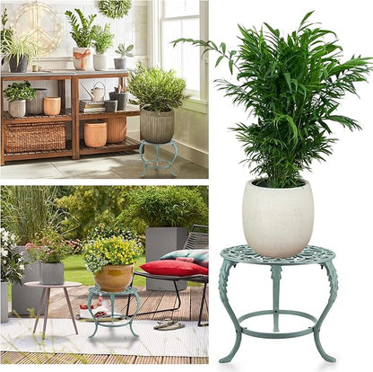 OwnMy Heavy Duty Cast Iron Plant Stand Vintage Wrought Iron Flower Pot Holder, Indoor Outdoor Large Plant Stand for Home Garden Patio, Decorative Round Potted Plant Holder Rack, Green