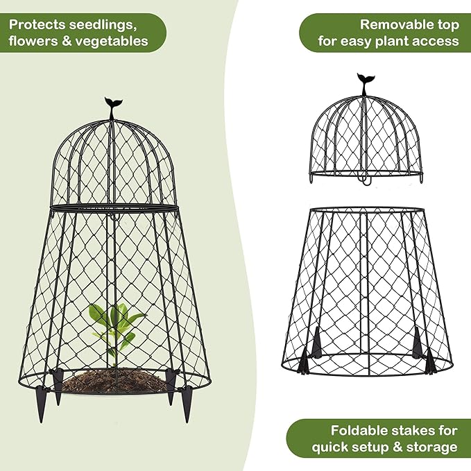 (6 Packs) 13" D x 20" H Garden Cloches for Plants, Chicken Wire Cloche, Plant Cloche and Cage, Wire Plant Protector, Protection for Your Plants and Seedlings - Black