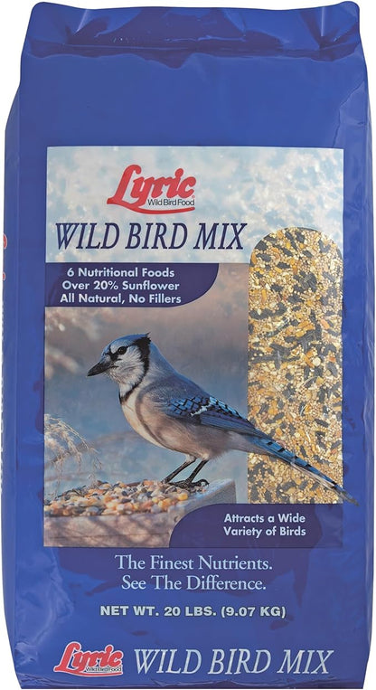 Lyric Wild Bird Mix - Includes Corn, Nuts, and Wild Bird Seed for Outside Feeders, Attracts Doves, Jays and Many More, 20 lb Bag