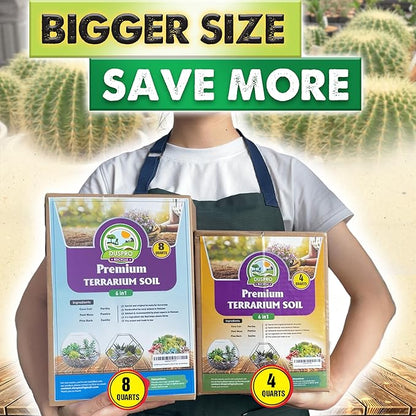 DUSPRO Recycle Premium 6in1 Terrarium Soil Mix – Pre-Mixed Terrarium Substrate Mix for Terrariums, Balanced Moisture Growing Medium with Coco Coir, Peat Moss, Pine Bark, Perlite, Pumice & Zeolite 4QRT