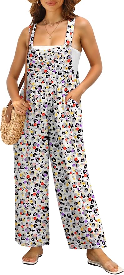 IWOLLENCE Women's Summer Jumpsuits Boho Wide Leg Overalls Casual Loose Rompers with Pockets 2025