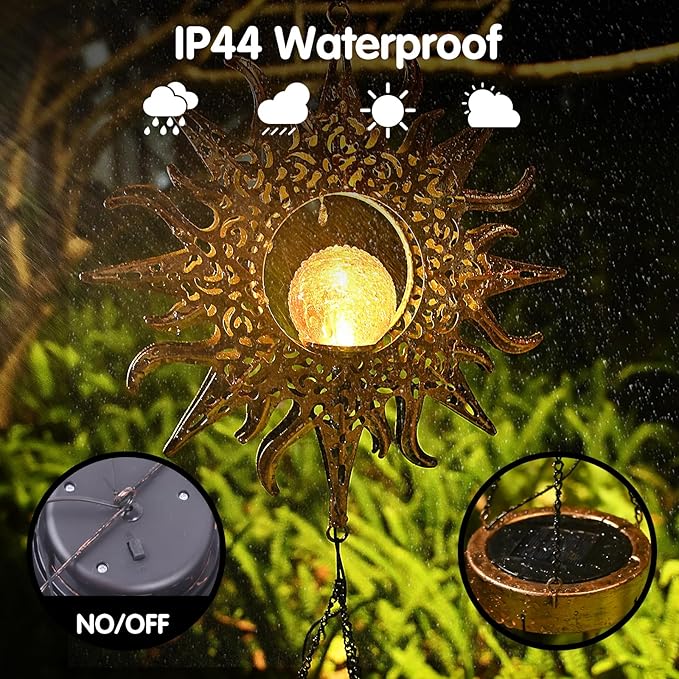Solar Sun Wind Chimes 46" Long Outdoor, Waterproof Sun Wind Bells Light with Crackle Glass Ball for Outside, Clearance Unique Gifts for Mother's Day, Birthday, Women, Girls, Garden Decor