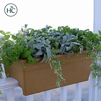 The HC Companies 24 Inch Deck Rail Planter Box with Drainage Plug, Lightweight UV-Resistant Plastic Outdoor Planters for Wood Deck Rail, Flower Box for Garden, Patio, Balcony, and Fence, Chocolate
