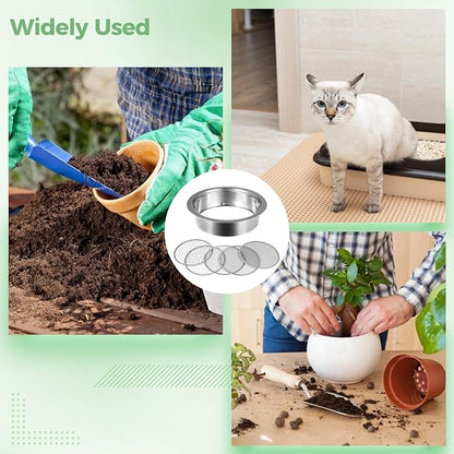 Soil Sieve Set, Garden Soil Sifter Kit, Stainless Steel Mesh Sifting Pan with 5 Sizes Sieve Meshes (0.04"-0.48") & Bonsai Soil Scoop, Garden Potting Sieve Set for Dirt, Compost