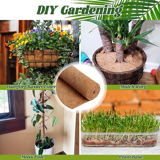 Ysglory 2 Rolls Coconut Liners for Planters 16x118 Natural Coco Fiber Coir Liner Roll Coconut Fiber Pad for Hanging Baskets Planters DIY Moss Pole Pet Reptile Carpet or Mat