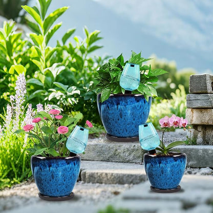 Ceramic Pots for Plant with Self Watering Globes, 10 inch Planters for Indoor Plants with Saucer, Glaze Flower Pots Outdoor with Drainage Holes, Decorative Garden Pots