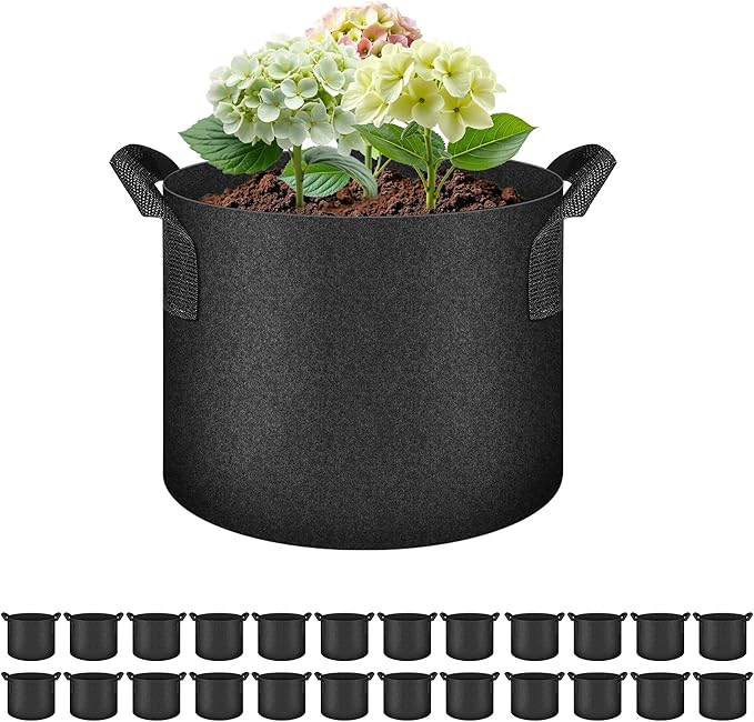 Simple Deluxe Breathable Plant Pots 24Pack 1 Gallon - 300g Nonwoven Fabric with Air-Pruning Roots, Foldable Garden Pots with Sturdy Handles for Transplanting & Indoor/Outdoor Plants, Black