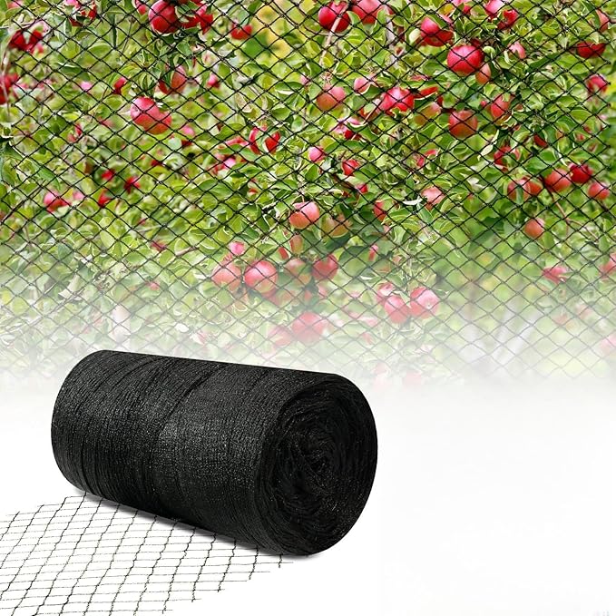 15x20 FT Bird Netting for Garden,Heavy Duty Bird Netting for Chicken Coop with Ties and Staples for Vegetable, Fruit Trees,Plants, Lasting Against Birds Deer Squirrels and Poultry (Black)
