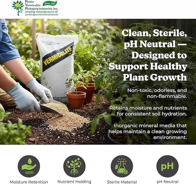 PVP Medium Vermiculite – Professional Grade – Excellent Soil Conditioner - Medium Granule – 103 Quarts - 4 Cubic Foot