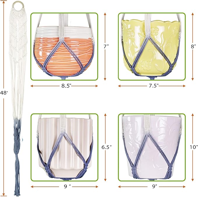 LIVALAYA Macrame Plant Hangers Wall Planter - Grey Ombre 48 Inch, Indoor or Outdoor Cotton Rope Hanging Plant Holder for Flower Pots - Modern Boho Home Décor, US Brand