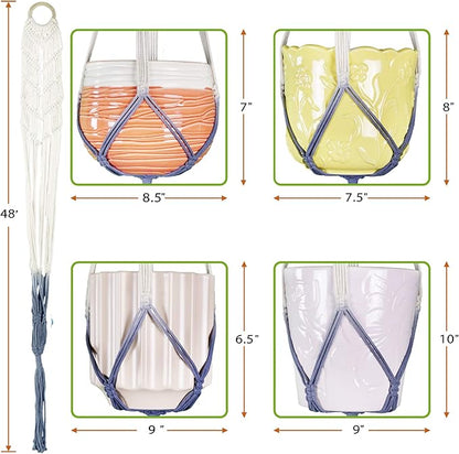 LIVALAYA Macrame Plant Hangers Wall Planter - Grey Ombre 48 Inch, Indoor or Outdoor Cotton Rope Hanging Plant Holder for Flower Pots - Modern Boho Home Décor, US Brand