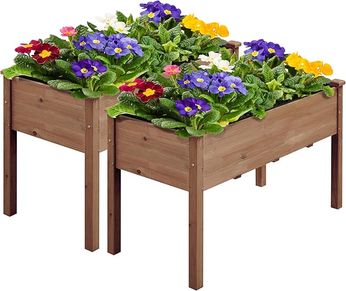 Topeakmart Wooden Garden Planter Boxes 48 X 23 X 30in Elevated Raised Garden Bed Outdoor with Legs Wooden Gardening Box for Flower/Vegetable/Herb/Tomato/Backyard/Patio, 2pcs
