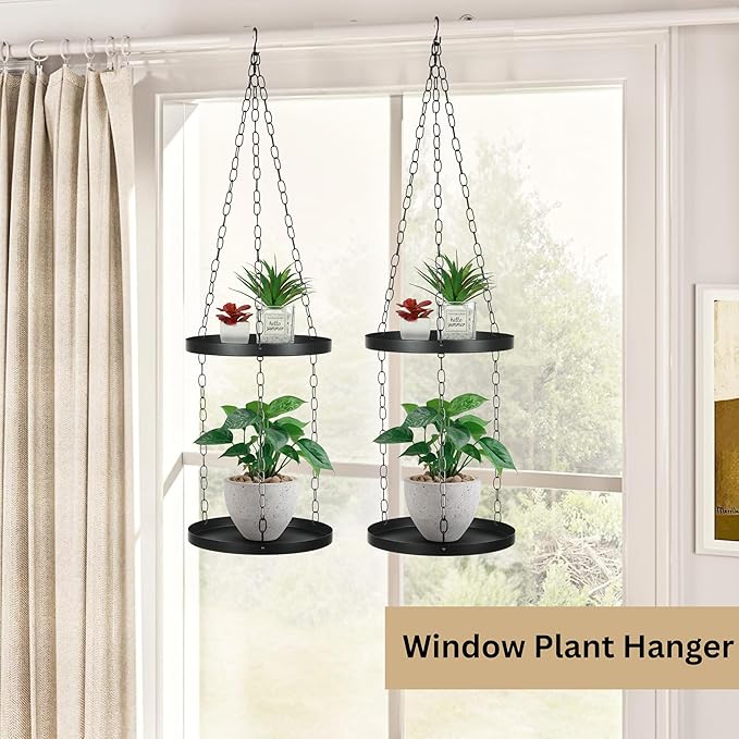 Shinehola 2 Pack Hanging Planters for Indoor Outdoor Plants 9", Plant Hanger Indoor | Metal Hanging Plant Holder, 2-Tier Hanging Plant Shelf, Hanging Basket, No Plant/Pot Included (2 Packs)