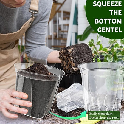 36 Pack Clear Nursery Pots for Plants, 3.9/4.7/5.5 Inch Reinforced Plastic Plant Pots with Drainage Holes High Transparency Plant Pot Seed Starter Pot High Transparency with 20 Plant Labels