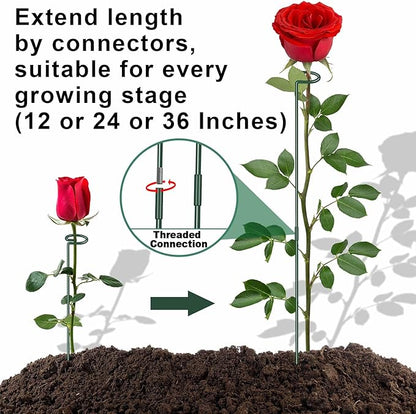 36 Inch Plant Sticks Support Tall Three Sizes (12 or 24 or 36 Inch), 8 Pcs 4.5mm Adjustable Outdoor and Indoor Plant Support, Garden Stakes for Plants Flowers Rose Tomatoes Peony Lily Rose Amaryllis
