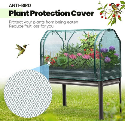 KING BIRD Large Raised Garden Bed with Netting Galvanized Elevated Planter Box with Legs 48×24×56 in for Backyard, Patio, Balcony, 400lb Capacity, Dark Grey