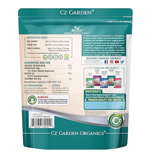 Organic Langbeinite 0-0-22 Sul-Po-Mag 3LB - Made in USA Soil Amendment for Indoor/Outdoor Plants & Flower Gardens. Water Soluble Potassium/Magnesium/Sulfur. Low Chlorine Fertilizer. OMRI Listed