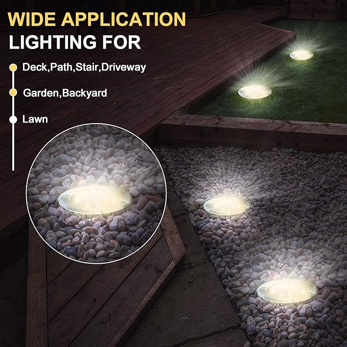 Aogist Solar Ground Lights, 8 LED Garden Disk Lights In-Ground Outdoor Landscape Lighting for Lawn Patio Pathway Yard Deck Walkway (Warm White, 8 Pack)