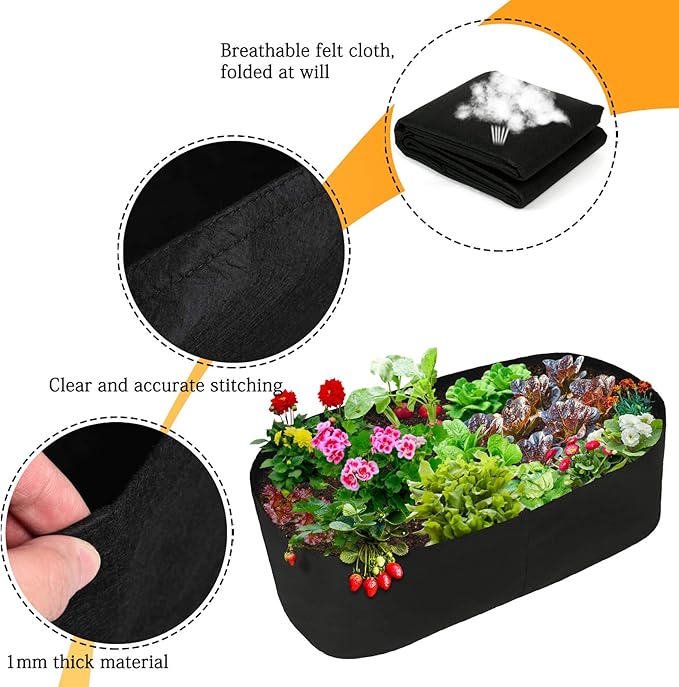 Planting Grow Bag,Felt Fabric Raised Planting Bed,Raised Garden Bed Planter Breathable Planting Container Rectangle Growing Pot (Black - 4ft*2ft - 2pack)