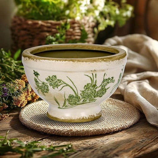 Vintage Ice Crackle Grazd Ceramic Flower Pot with Drainage Holes, 4.33 Inch Rustic Planter for Indoor Plants, Outdoor Garden, Farmhouse Gift Tuscan Decor (Green)