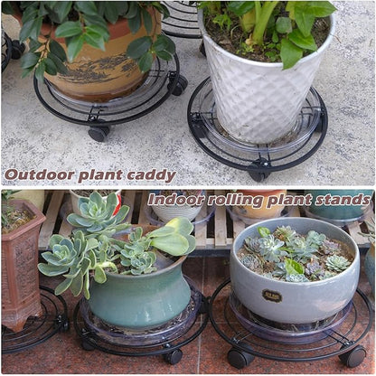 12" Metal Plant Caddy with Wheels 5 Packs Large Rolling Plant Stands Indoor Wheeled Plant Dolly Heavy-duty Pot Mover Roller Base Outdoor Plant Trolley Cart with Brake Water-proof Dust-proof, Black