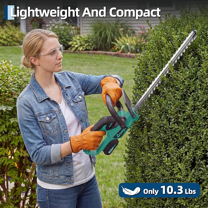 Garvee 22.4'' Hedge Trimmer Cordless, Shrub Trimmer Electric Handheld Bush Clipper 3000RPM, Brushless Motor Double-Sided Dual Action Blades, 2/3'' Blade Gap, 2 * 2.0Batteries & Charger