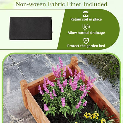 HAPPYGRILL Raised Garden Bed, Wood Elevated Flower Box with 8 Drain Holes, Liner, for Flowers, Vegetables, Herbs, Fruits, Outdoor Planter Box for Backyard, Garden, Lawn, 89" x 23.5" x 16"